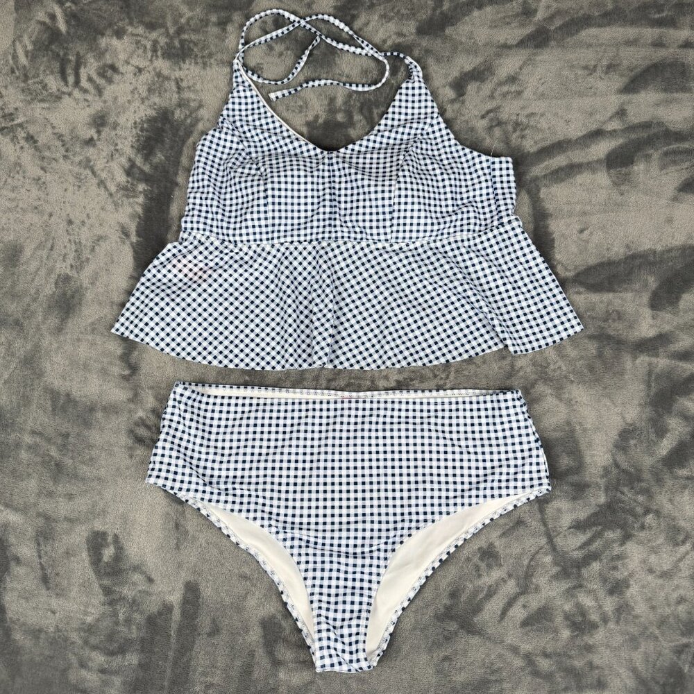 Women Simply Southern 2pc Tankini Blue Gingham XL Swimwear Bathing Suit Bikini